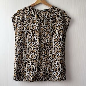 Tory Burch Blouse Leopard Print Lined 100% Silk Cap Sleeve Top Size 2 Women’s